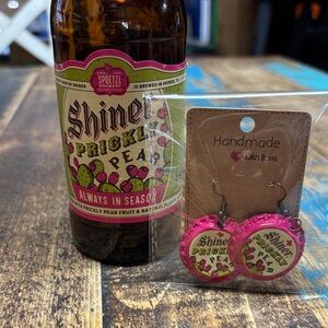 Shiner Prickly pear beer bottle cap Handmade Pink Earrings